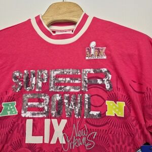 NWT Starter Super Bowl LIX 59 Sweatshirt Womens L Pink Sequin New Orleans Crop